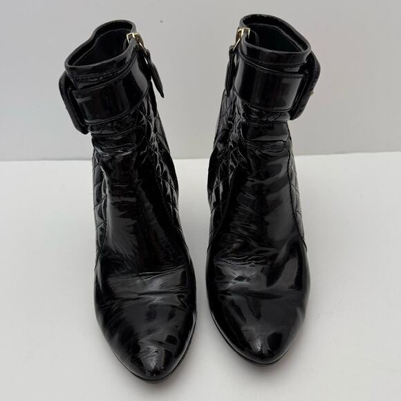 Burberry Patent Leather Quilted Heeled Booties Ankle Boots Black 38.5 / US 8.5 - Picture 4 of 15